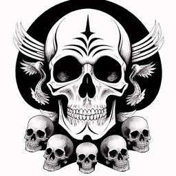 the skull and three skulls are on display in the frame