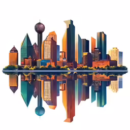 an image of a city skyline with its reflection in the water