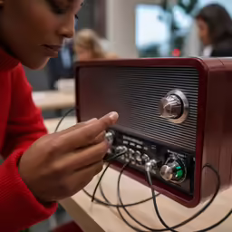 an electronic device is connected to a persons head