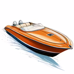 an orange boat is speeding down the water