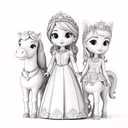 two princesses and one horse on a white background