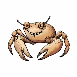 a cartoon crab with a face and claws