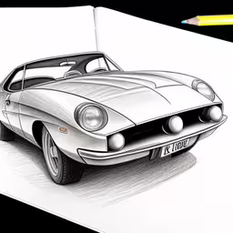 a pencil drawing of a car,a pencil drawing of an old sport car