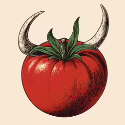 an illustration of a tomato with horns