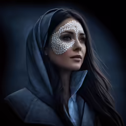 a woman in a hoodie and an eye makeup tattoo