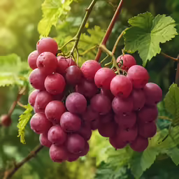 grapes hang from a tree in a field