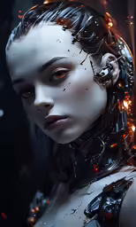 a woman with gears in her body and necklace