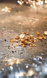 several leaf and seed littering on the ground in an area
