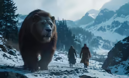 people in costume are walking across a snow covered mountain