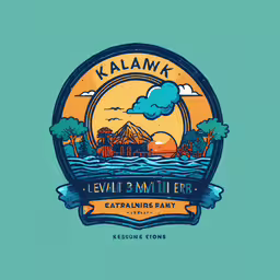 a blue, yellow and green color scheme with a seal that reads kalaanik,a logo for kalamk levi