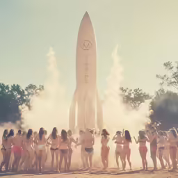 a group of people standing around a large object