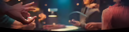 a couple of hands are held in front of an animated background