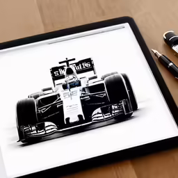 a pen is laying next to a picture of a racing car