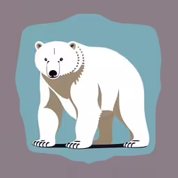 white polar bear on a light blue background,a polar bear in a snowsuit next to a purple wall,a large polar bear with the letter i on its chest,a white polar bear walking with it