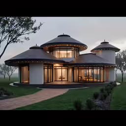 a round home in the middle of some grass