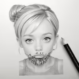a drawing of a girl with the same makeup on her face as a drawing of a human nose and eye