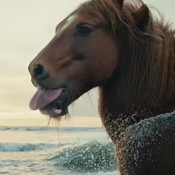 closeup of a horse standing near the water
