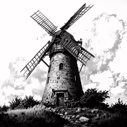 a very tall windmill on a hill