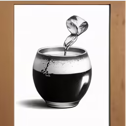 a painting in the shape of a cup with water being poured into it