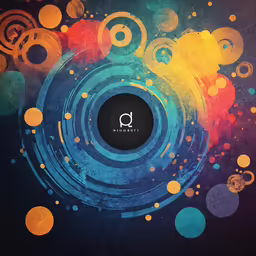 the circles are painted with multicolors and there is a circular logo