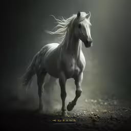 a white horse running with his rear legs in the air