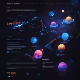 a bright website layout with planets in the background