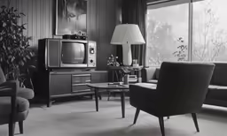 a living room with large window looking out at the mountains