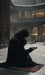 a person sitting on a floor using a cell phone
