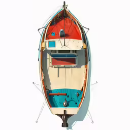 an overhead view of a boat on white water