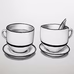 the image is drawing of two cups with saucers