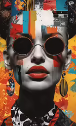 a woman with colorful facial art and a large nose