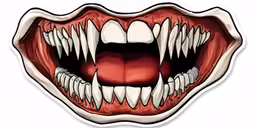a bloody teeth and tongue is shown on a sticker