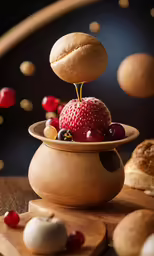 a fruit and pastry with some type of food in the top