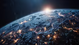 an artistic night view of a snow covered planet