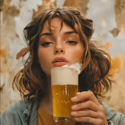 the woman with the frosty drink is drinking from the mug
