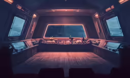 the inside of a vehicle with two screens on each of it