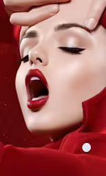 a woman with bright red lipstick on her lips