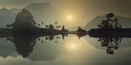 a large body of water surrounded by mountains