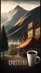 a poster featuring coffee on the side of the road
