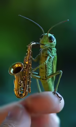 a bug is playing on a saxophone instrument