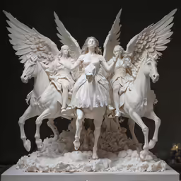 a statue of angels on horseback on a white pedestal