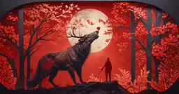 the lone wolf is standing in the woods and someone is holding a sword to it