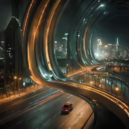 an aerial view of a large city and traffic