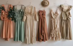 a rack of dress dresses hanging on a wall
