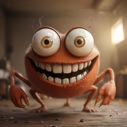 an orange cartoon character with one eye and two hands
