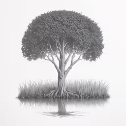 a tree is shown with water in the background