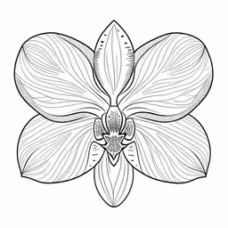 an orchid flower with a small bud on it,a black and white drawing of a flower
