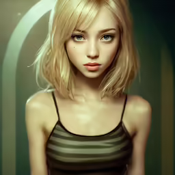 3d cgi girl with green eyes and bangs
