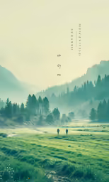 horses graze in a valley with fog