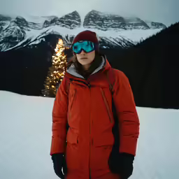 a woman wearing skis and a hat with goggles